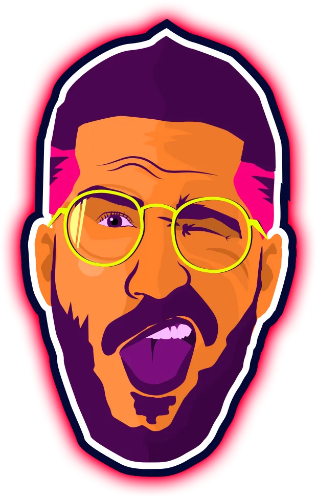 Avatar ilustrado do Leleco, com óculos redondos amarelos e a boca aberta cantando